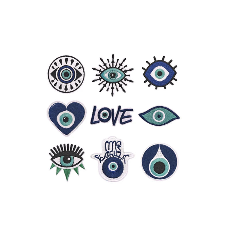 New Design Blue Color Embroidery Iron on Evil Eyes Patches for Clothes Bag Hat