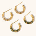 Dingran Customizable Zircon Pearl Hoop Earrings 18k Gold Plated Stainless Steel Earrings for Girls Stylish