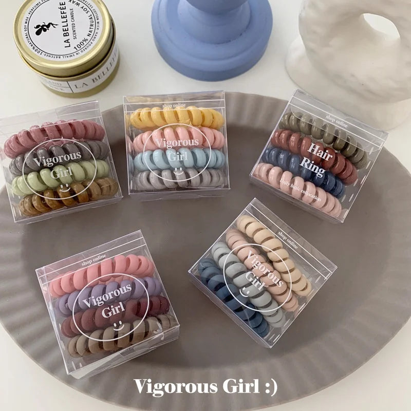 Custom Box Matte Shiny Elastic Curls Scrunchies Rope Ties Line Ring Coils Wire Phone Cord Hair Accessories Telephone Hair Bands