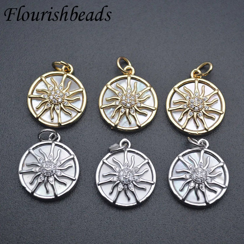 Fashion DIY Jewelry Making Accessory 16mm Gold Color Plated Copper Sun Flower Shape Shell Pendant for Women Necklace