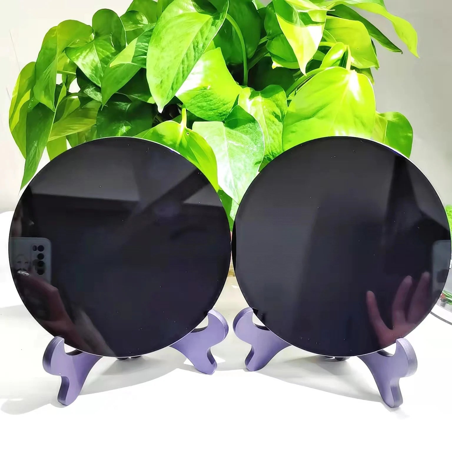 Wholesale Natural Healing Energy Crystal Black Obsidian Mirror Carving Crafts for Collection