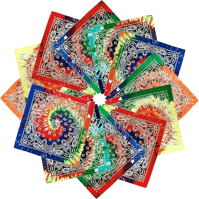 Wholesale Custom Unisex Multifunctional Tie Dye Square Bandana Paisley Printed Breathable Gradient Cotton Head Wraps for Adults