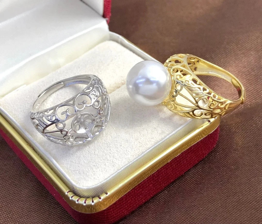 R920 11-12mm Natural Freshwater Pearl Ring Accessory 925 Sterling Silver Adjustable Size Engagement Jewelry Ring for Women