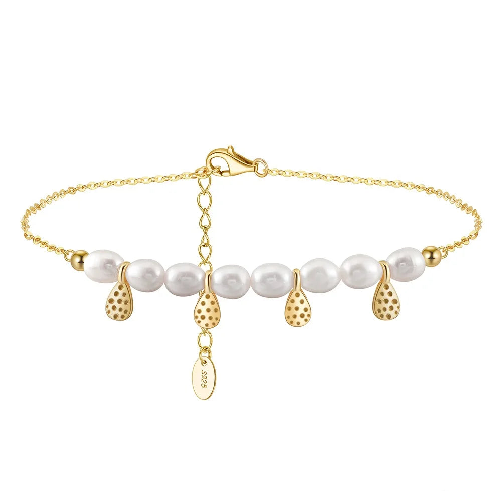 ACME Gold Plated Luxury New Natural Freshwater Pearl Anklets  Bracelet 925 Sterling Silver Charm Beach Foot Jewelry for Women