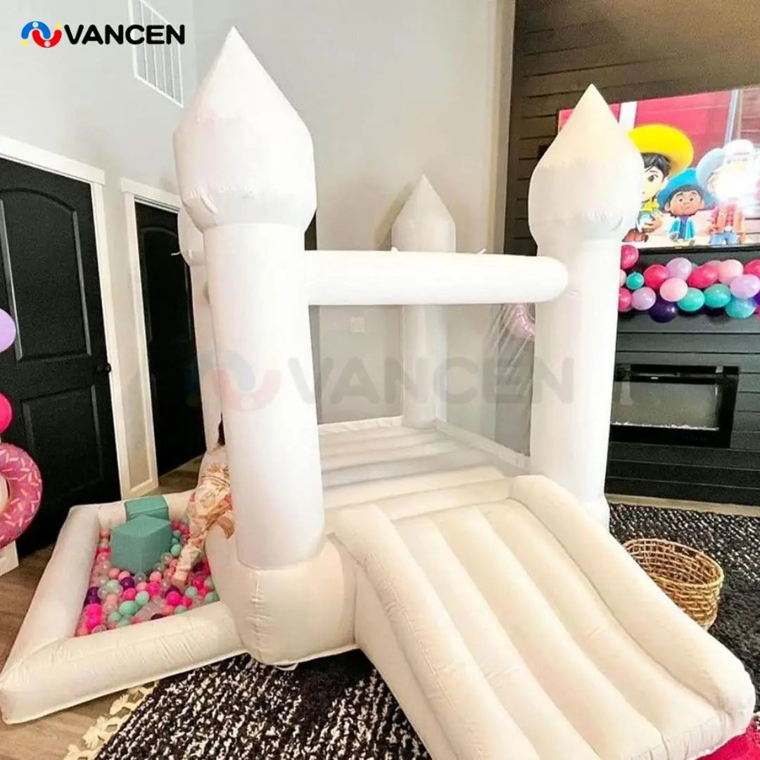 Hot Sale Small Jumping Castle for Kids Inflatable Games Indoor Soft Play Area White Bounce House with Ball Pit