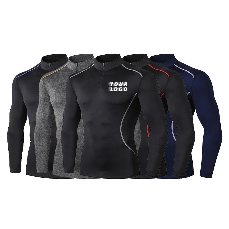 Quick-drying Men Long Sleeve 85% Polyester 15% Spandex Men's Tight Quick-drying Elastic Long Sleeves Suitable for Athletic Trai