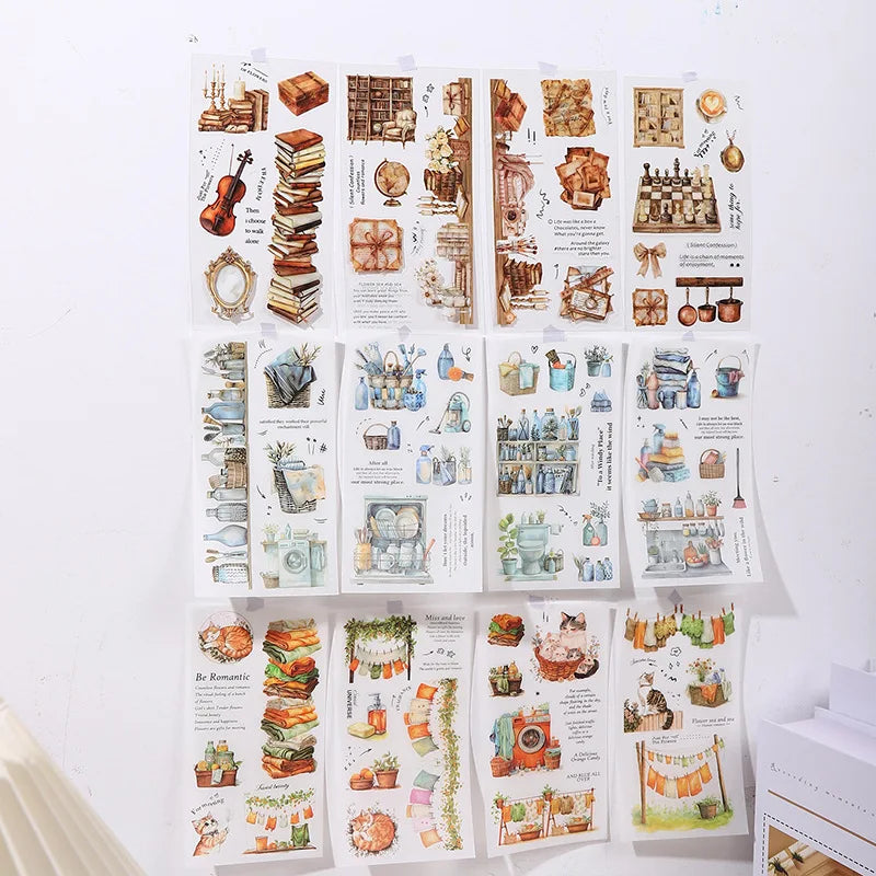 18 Sheets/pack Dual Material Die-cut Sticker Book Soft House Time Series Home Landscaping Theme
