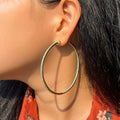 Simple 18K Gold Plated Blue Cubic Zirconia Large Round Circle Hoop Statement Earrings for Women Party Costume Jewelry Daily Wear