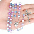 Cross Prayer Necklace Colorful Beads Necklaces Crucifix Beaded Rosary Catholic Christianity Hold Long Cross Pendant Necklaces