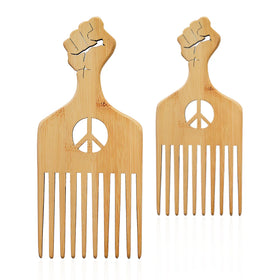 Hot Selling Wholesale Customized Logo Biodegradable Bamboo Afro Hair Pick Comb Natural Bamboo Afro Hair Pick Comb