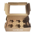Custom Folding Kraft Paper Snacks Bakery Food Packaging Box 6 Hole Cupcake Boxes with Display Window