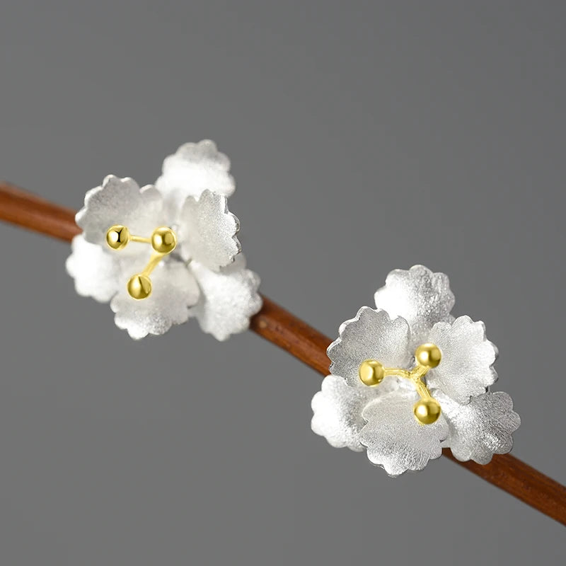 Wholesale 18K Gold Plating 925 Sterling Silver Dainty Malus Spectabilis Shape Flower Earrings Gift Fine Jewelry for Women Gifts
