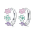 925 Sterling Silver Multi-color Flower Hoop Earrings Enamel Flower Huggie Ear Buckles for Women Girls Party Fine Jewelry SCE1719