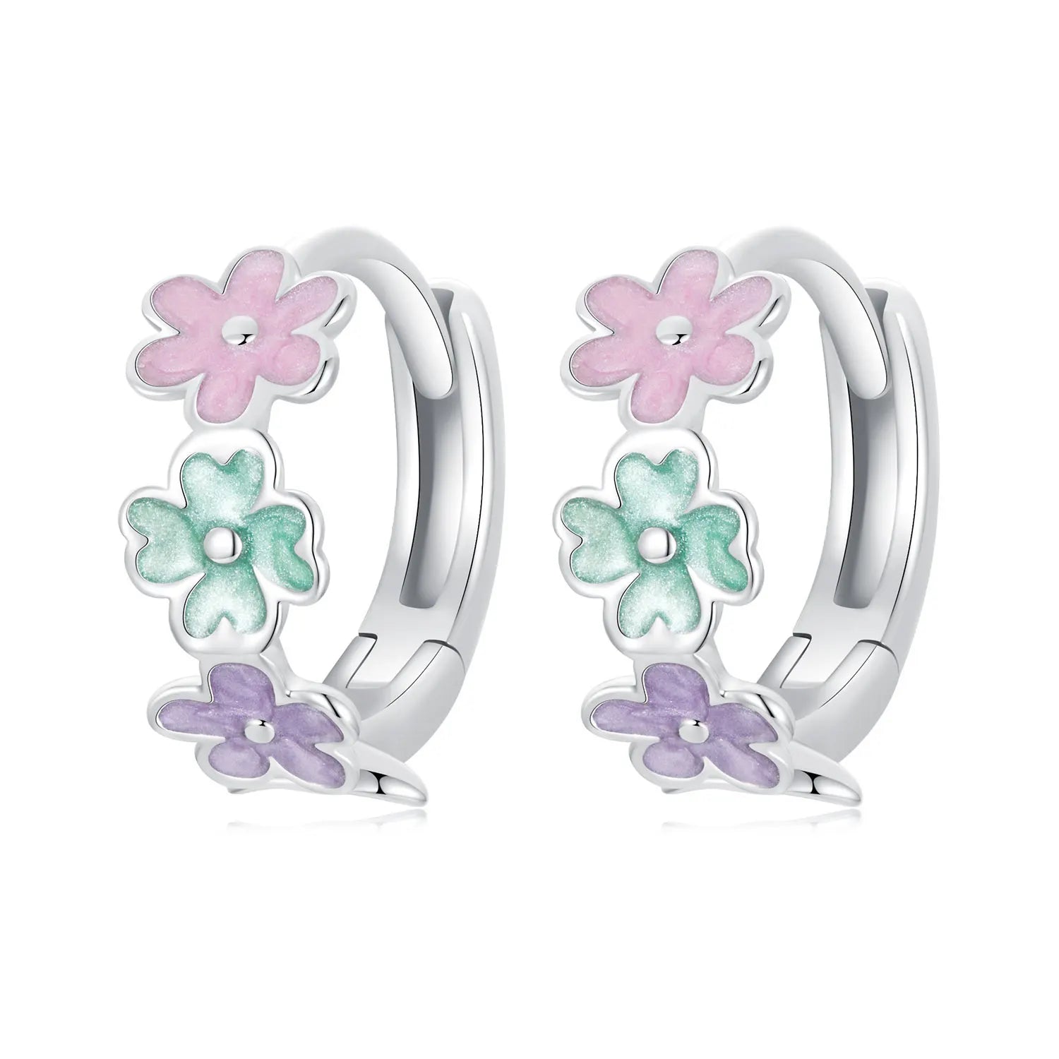 925 Sterling Silver Multi-color Flower Hoop Earrings Enamel Flower Huggie Ear Buckles for Women Girls Party Fine Jewelry SCE1719