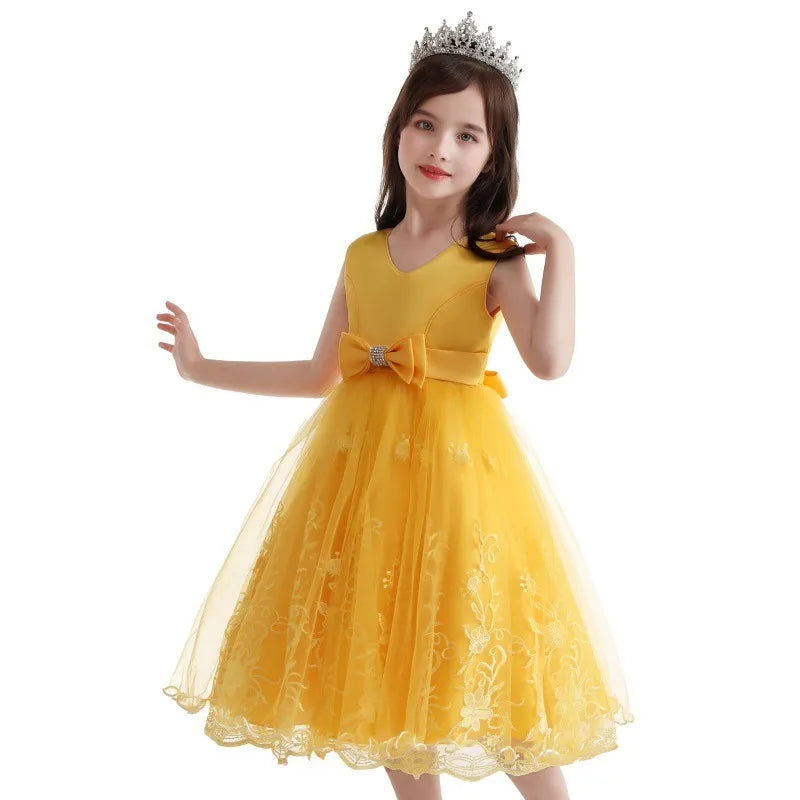 Spring New Children Gauze Princess Slim Embroidery Pompous Girl Birthday Dress Lace Skirt for Kids C0070