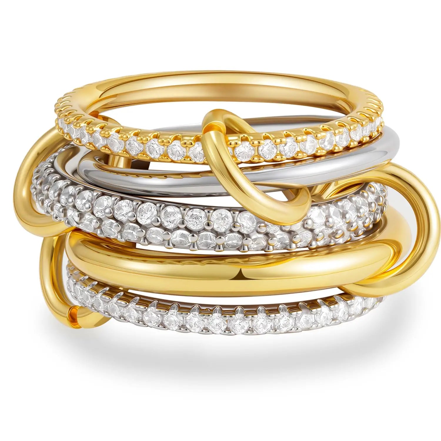 Stainless Steel Interlocking Stackable Rings for Women Four Linked Eternity Band Cubic Zirconia Stackable Ring Set for Girls