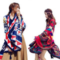 New Summer Polyester Custom Printed Geometric Floral Travel Silk Feeling Sun Protection Large Shawl Women's Seaside Beach Ethnic