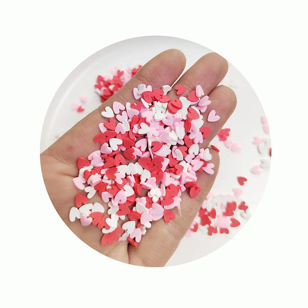 Pink Red White Heart Polymer Clay Valentines Day Clay Sprikinkles for Snow Globes Slime Toppings