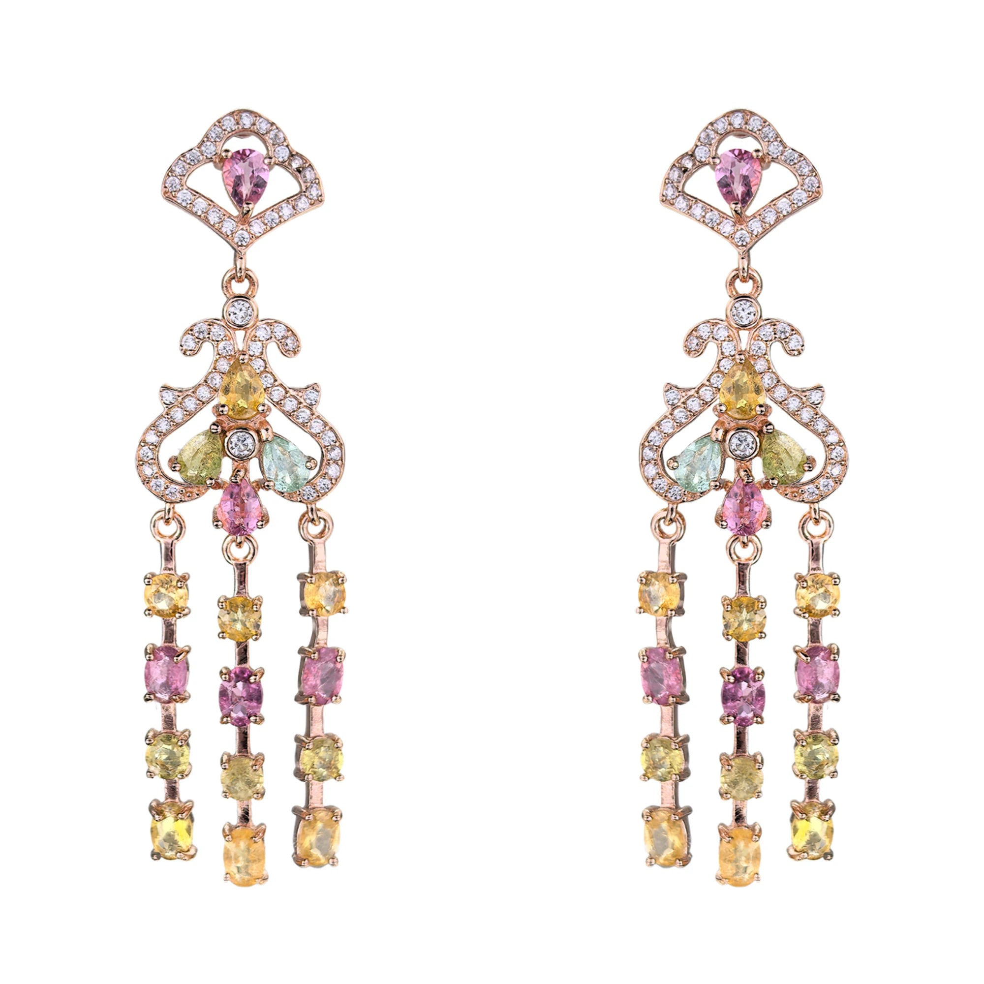 Noble Rose Gold Plated Silver 925 Natural Tourmaline Drop Earrings for Women Mother's Day Jewelry