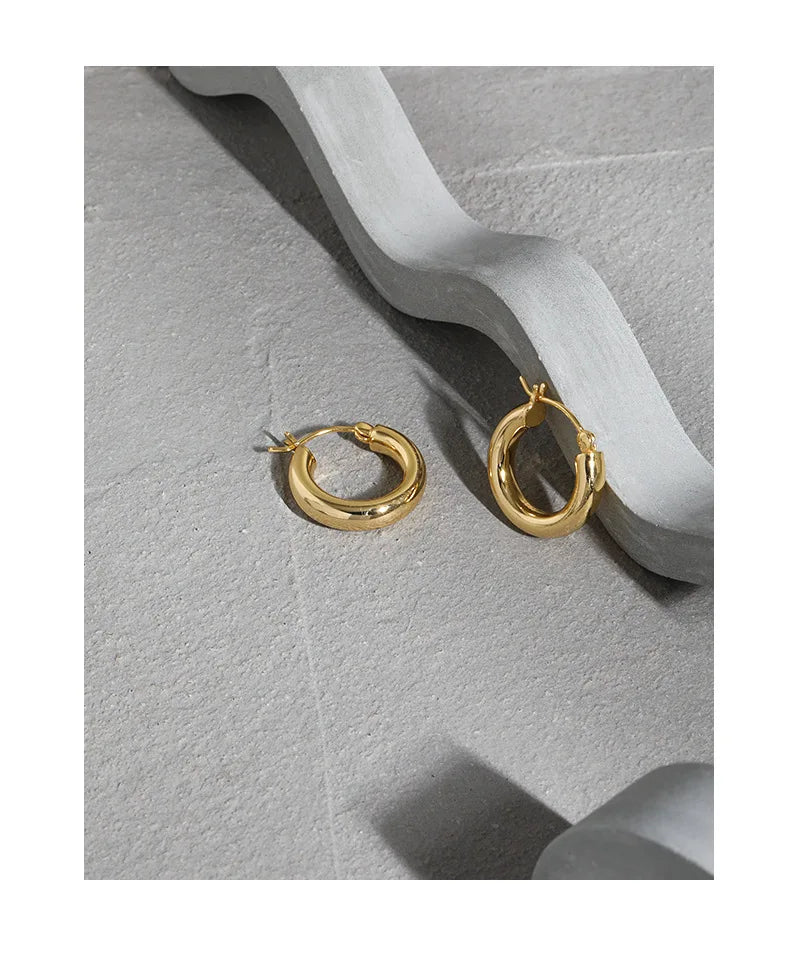 MInimalist Design Jewelry 925 Sterling Silver Circular Cool Geometry 18K Gold Hoop Earrings for Women HEH369