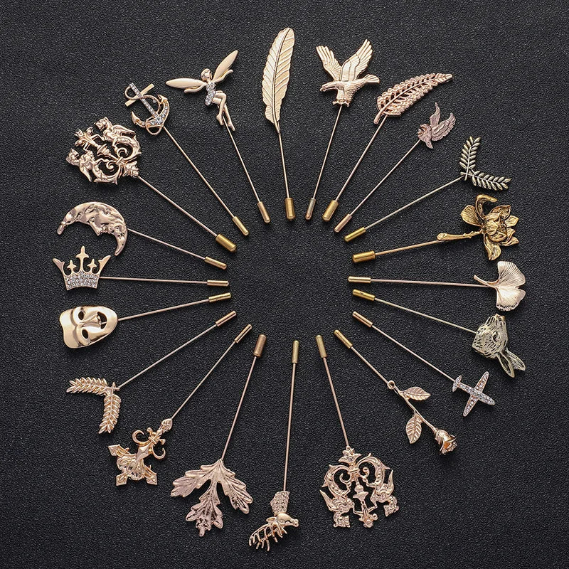 Vintage Brooch Men Women Jewelry Accessories Gold Slivery Vintage Shape Suit Brooch Pin for Wedding