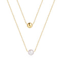 Fashion Jewelry 925 Sterling Silver Necklaces Pearl Round Bead Double Layer Chain Gold Plated Necklace for Women