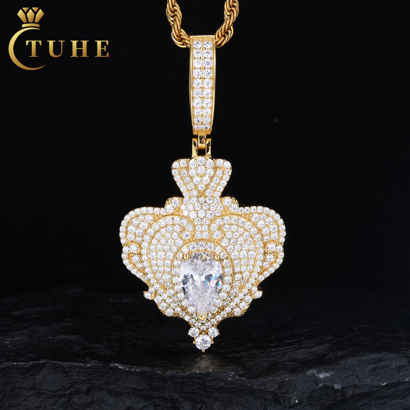 Fancy Fashion Design Women Gift Jewelry 925 Sterling Silver Bling Pear Cut Moissanite Diamond Iced Out Heart Pendant