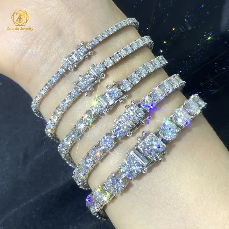 Moissanite Chain 5mm Moissanite Tennis Bracelet  925 Silver Vvs Iced Out Hiphop Bling Moissanite Chain with GRA Certified