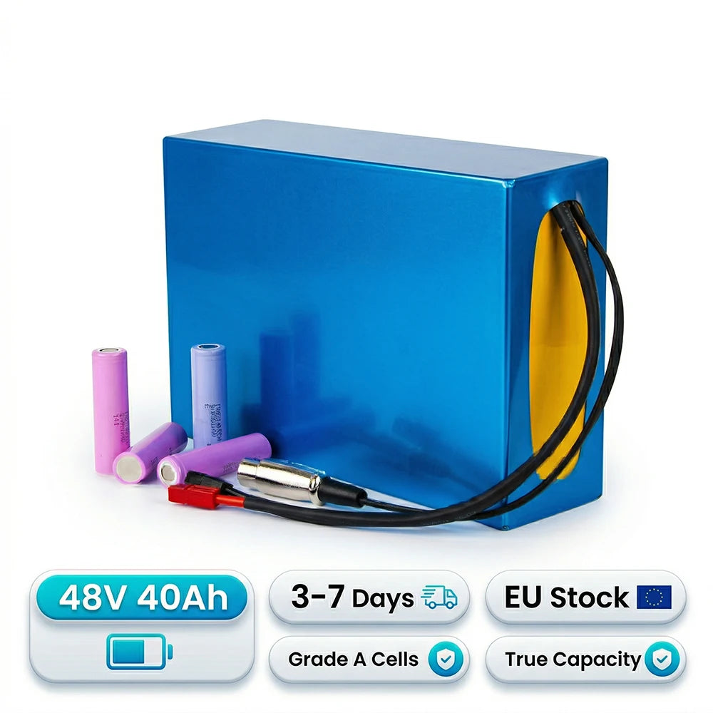 48V 40Ah Waterproof PVC Prismatic Lithium Battery Germany Warehouse for E-Bikes Delivery Fleets 40Ah Cells with 60A BMS 4A XT60