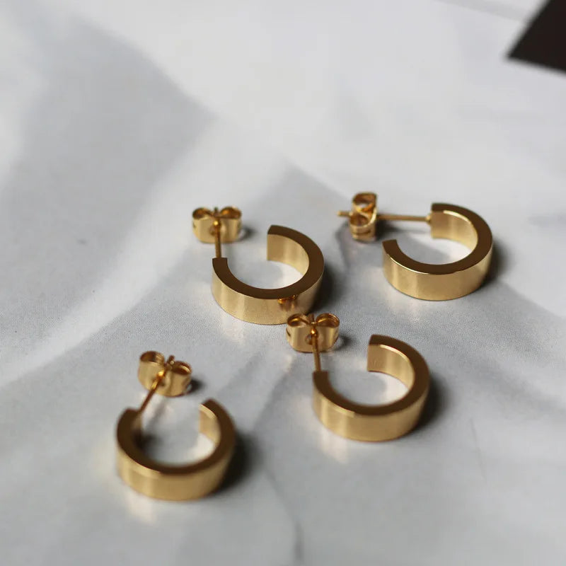 Joolim Jewelry 18K Gold Plated Smooth Surface Circle Stud Earrings Delicate Stainless Steel Jewelry Wholesale