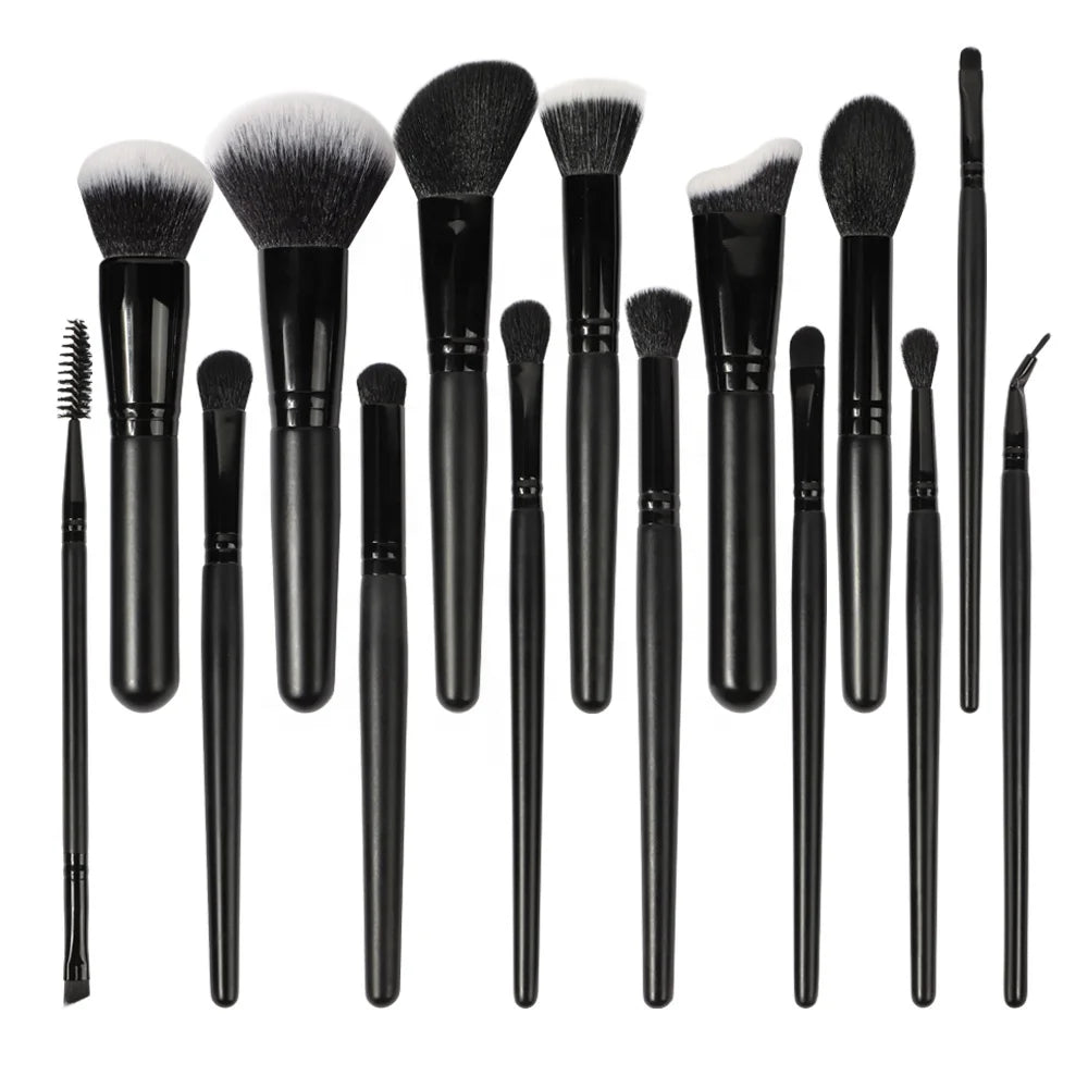 2023 Soft Wooden Handle Face Professional Eco Friendly Hot Sale 15 Piece Synthetic Premium Black Makeup Brush Set Custom Logo