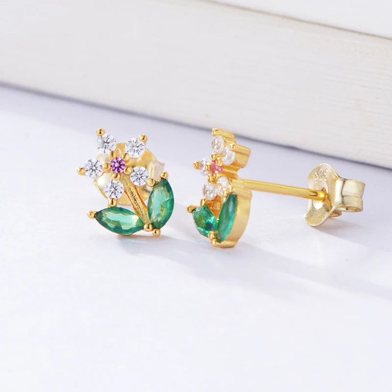 New Design Flower Silver Earrings Elegant Zircon Silver Stud Earring 925 Sterling Silver Stud Earrings