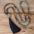 Handmade Yoga Natural Stone 108 Mala Turquoise Tiger Eye Lava Beads Necklace Black Tassel Meditation Jewelry Wholesale