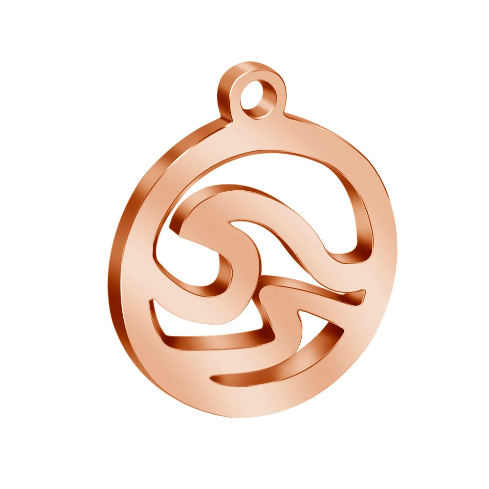 Stainless Steel Round Shape Laser Cut Mountains and Water Wave Charms and Pendants for Necklace