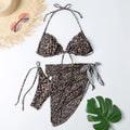 New Leopard Print Bikini Mesh Three Piece Swimsuit