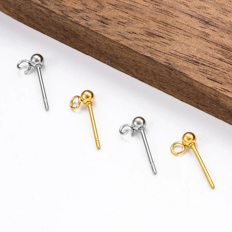 Stainless Steel Ball Stud Earring Accessories 3mm Simple Style 18K Gold Plating for DIY Hang Charm Jewelry DIY Earrings Findings
