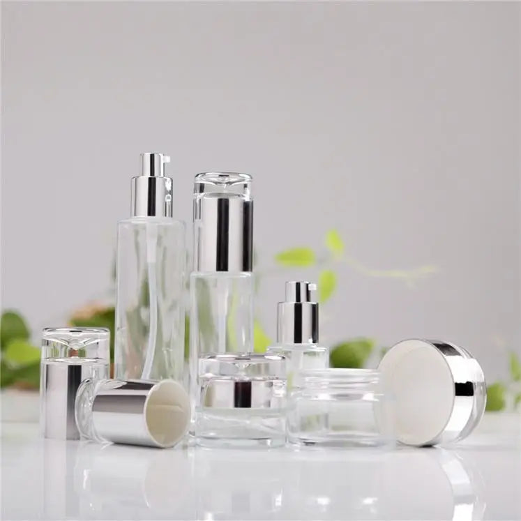 Luxury Glass Pump Bottle for Cosmetic Skin Care Lotion Package Screen Printing CROWN Cap