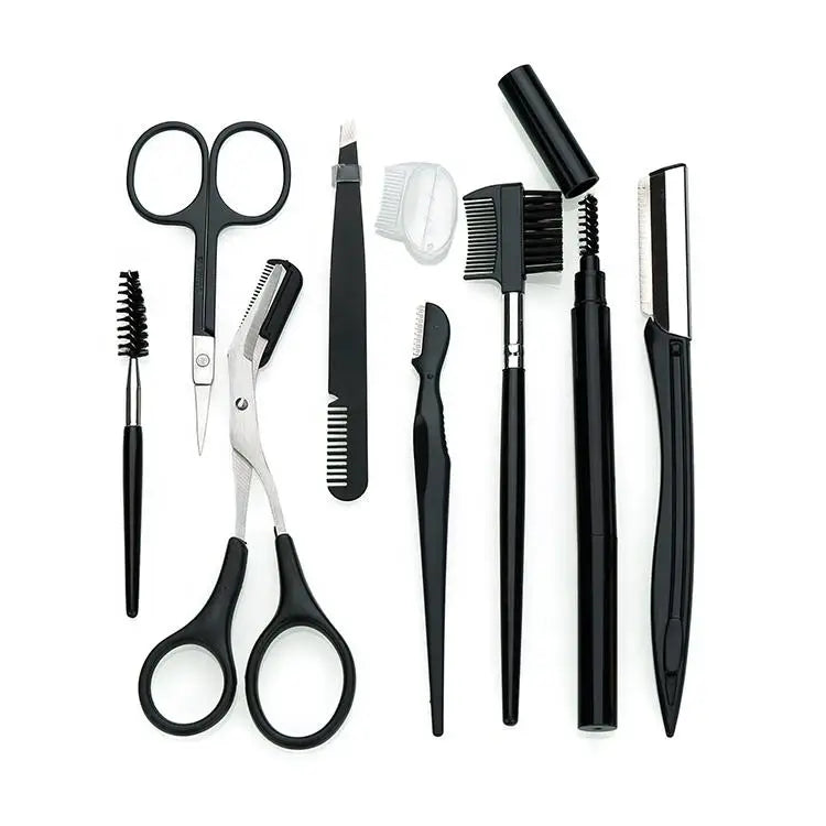 Hot Selling Slanted Tip Eyebrow Clip Knife Trimmer Eyelash Scissors Eyebrow Tweezers Pencil Kit