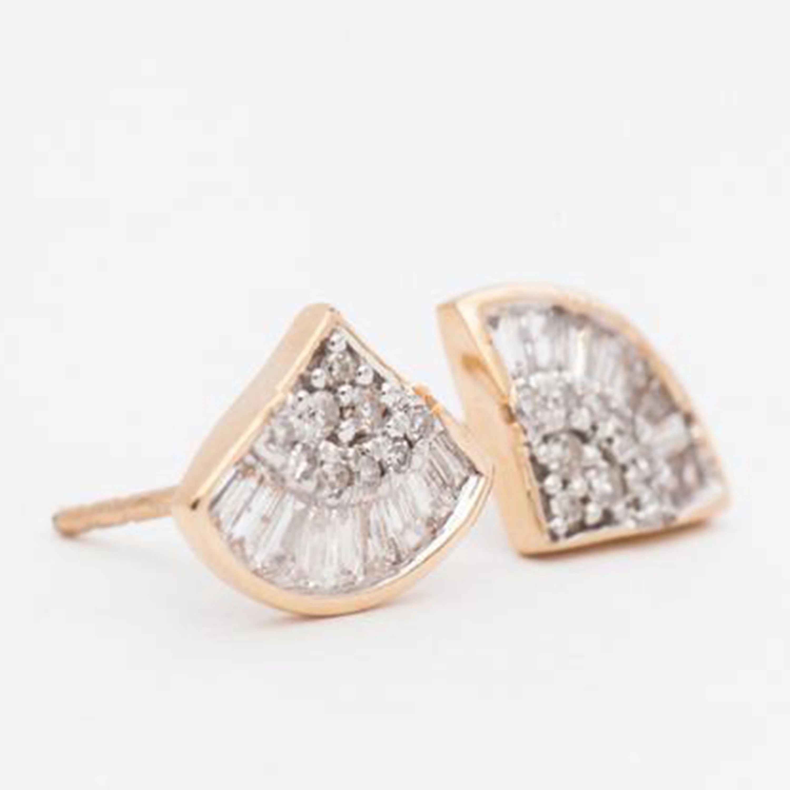 Chic Fan Shaped Minimal 14K Gold Plated Cubic Zircon Hot Sell Dainty Stud Earrings for Lady
