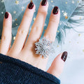 SC Creative Rotatable Ice Flower Fidget Rings Luxury Full Diamond Rings Lady Fashion Adjustable Double Layer Big Snowflake Rings