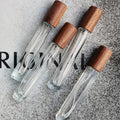10ml Perfume Sample Press Glass Empty Bottle with Wooden Lid Pump Sprayer for Convenient Sealing