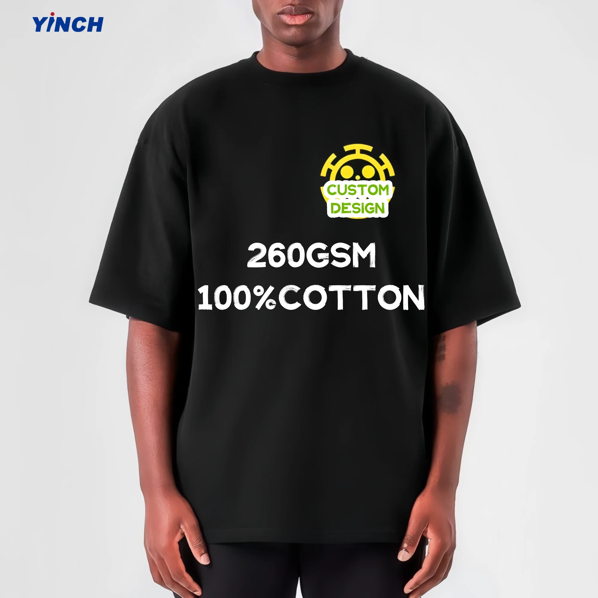 YINCH Garment Tshirt Customr Round Neck 260g 100% Cotton Men's T-shirt High Quality Drop Shoulder Blank t Shirts Anime Cos