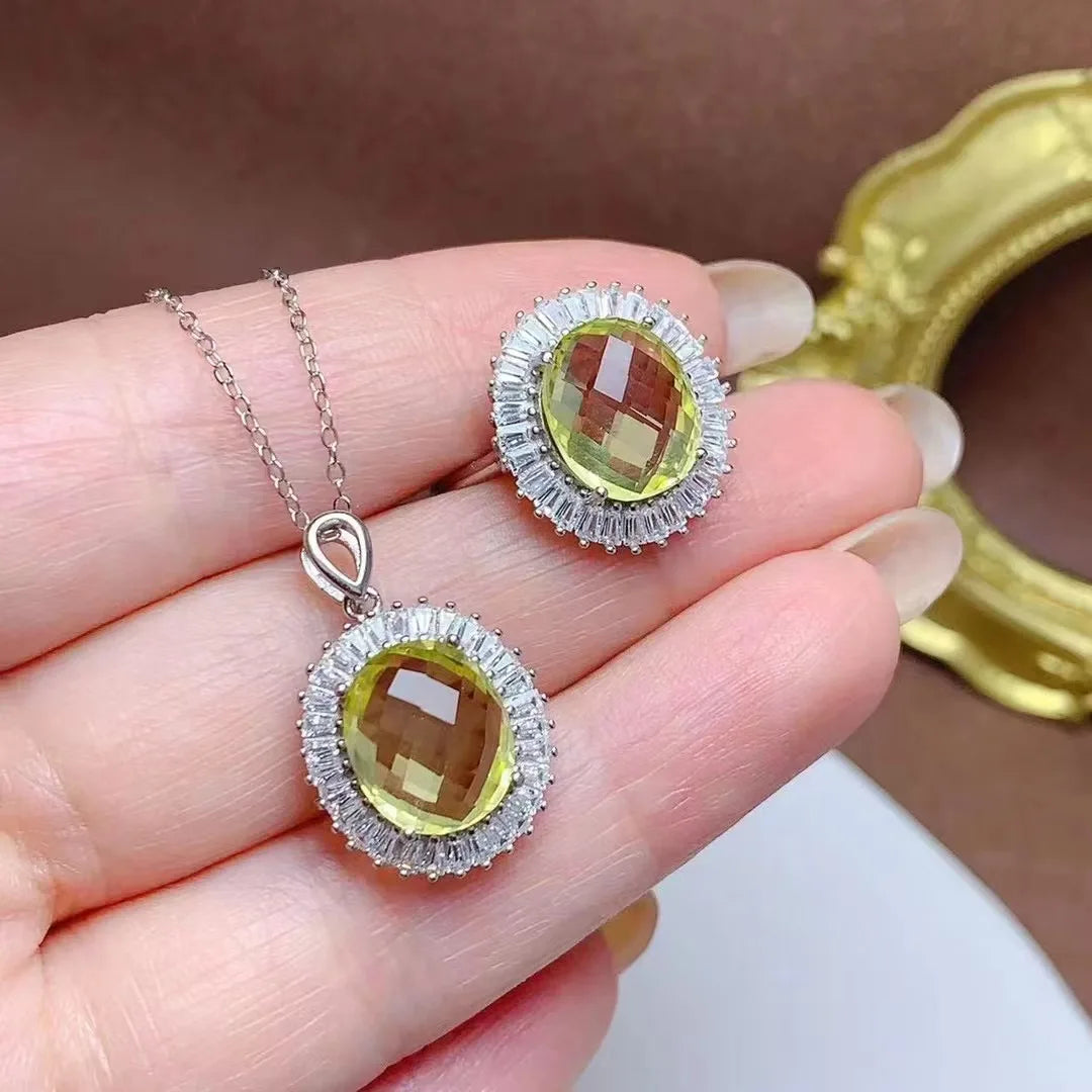 Hot Popular Indian 925 Sterling Silver Oval Cut Natural Citrine Gemstone Band Bridal Necklace Jewelry Set