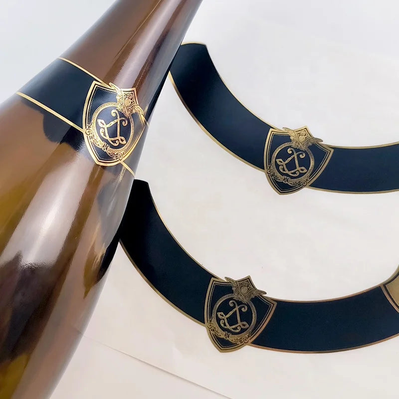 Embossed Logo Sticker Self Adhesive Custom Paper Gold Foil Stamping Waterproof Embossment Labels Fo Wine Bottle Label