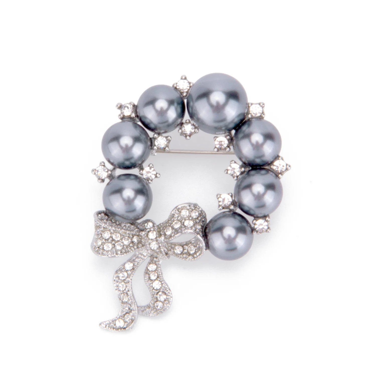 Daili Elegant Grey Pearl Brooch Diamond-set Bow Brooch Handmade Lapel Pin Brooch Pearl Lapel Pins for Unisex