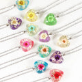 Colorful Crystal Love Shaped Dry Botanical Jewelry Dried Flower Resin Jewelry Necklace Wholesale
