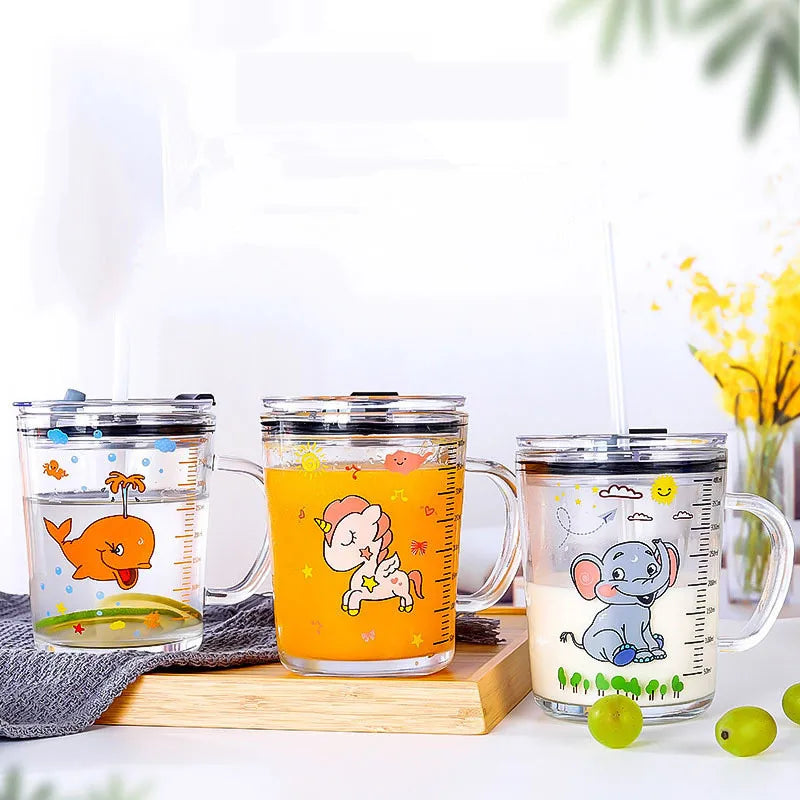 Glass Milk Mug 400ml Juice Coffee Cream Glass Water Cup Drinking Glass with Lid and Straw