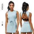 Low MOQ Tracksuit Women One Piece Round Neck Tennis Dresses Woman's Beautiful Back Fitness Sportswear Sleeveless Yoga Jumpsuits