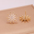 Wholesale Trendy Gold-Plated Brass Stud Earrings Eight Starburst Drop Recycled Religious Featuring Zircon Eight Starburst Drop