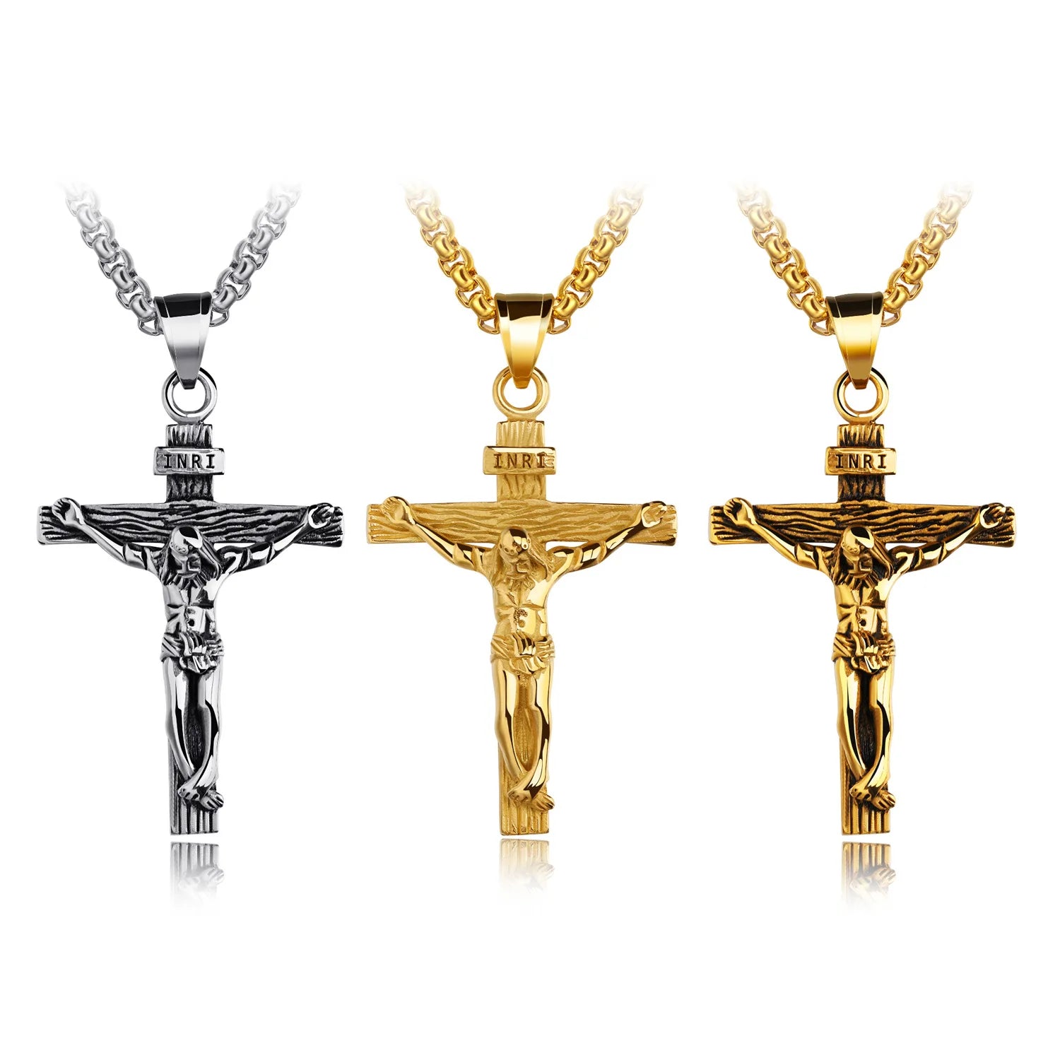 Hot Sale Religious Christian Jewelry Crucifix Jesus Cross Stainless Steel Pendant Necklace for Men